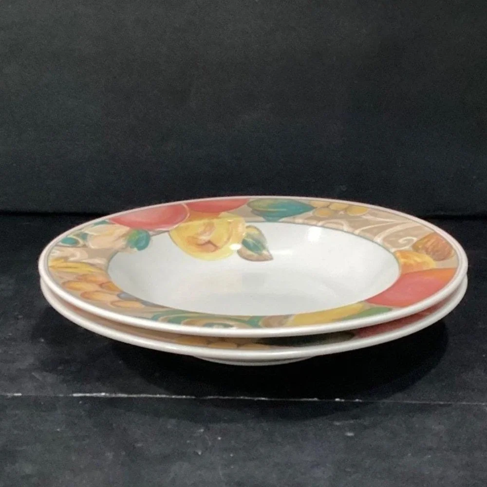 Mikasa Heritage Orchard Odyssey Cereal Bowls, Set of 2, Vtg Stoneware Dinnerware